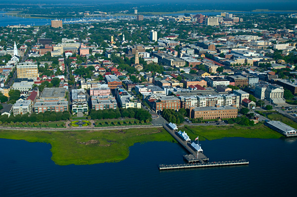 Aerial Photography of Charleston and Waterfront Park