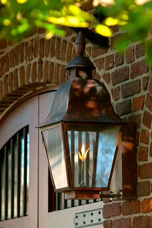 A gas lantern on a South of Broad historic home in Charleston SC