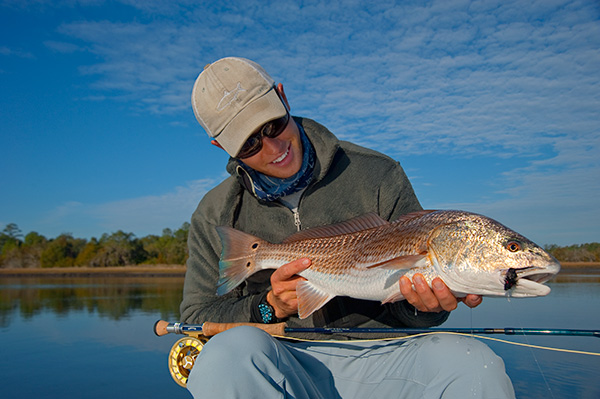 Orvis endorsed guide Captain Jeremy Mehlhaff with a winter Charleston Redfish