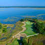 Aerial Photograph of the par 3 17th hole at The River Course on Kiawah Island, and the Kiawah River
